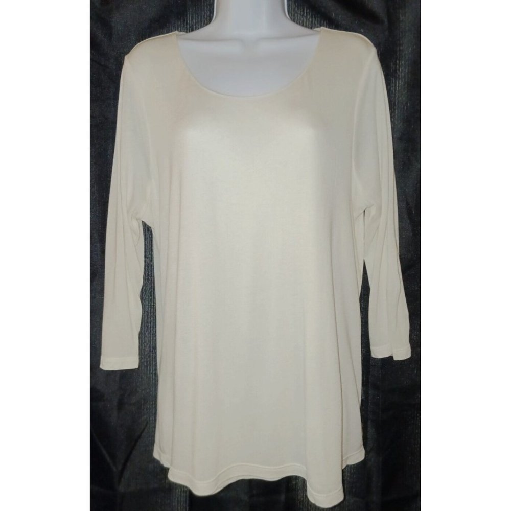 J.JILL Large Ivory Pure Jill 100% Modal Knit Scoop Neck Lined Elliptical Tee